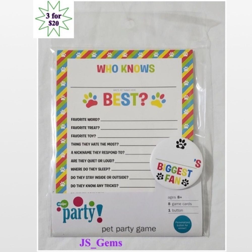 New Live. Laugh. Celebrate. Pet Game Cards Animal Dog Cat Party Set NWT